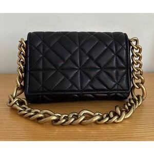 Zara Shoulder Bag Quilted Black Chunky Gold Chain Vegan Leather